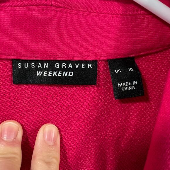 Susan Graver Weekend Regular Marina Knit Blazer Pink Fuchsia Size X-Large - Picture 3 of 9